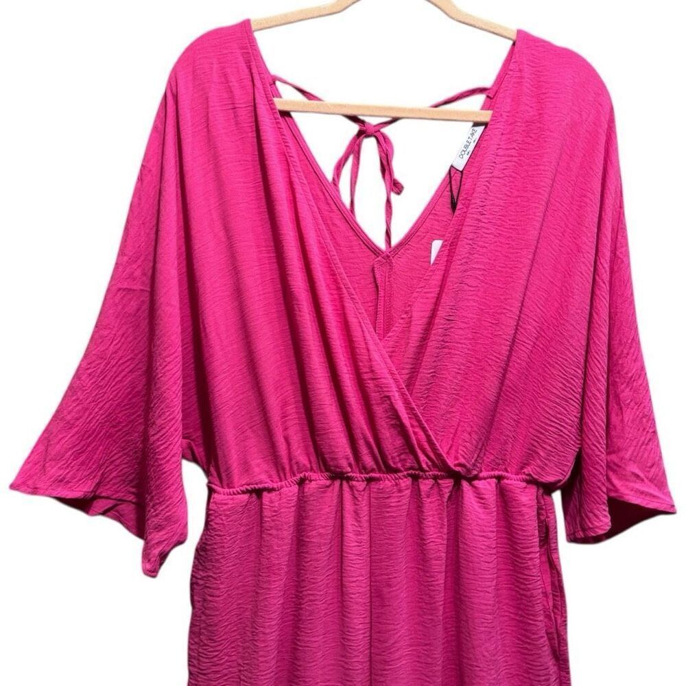 Hot Pink Surplice Wide Leg Dolman Sleeve Jumpsuit with Pockets NWT - Picture 12 of 14